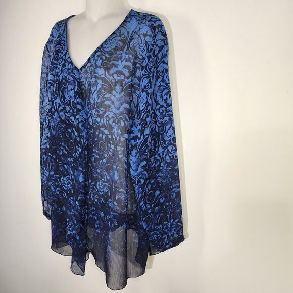 Catherines Women Blouse Size 2X 3/4 Sleeve Sheer Pullover Asymmetric Sash Career - Picture 5 of 11